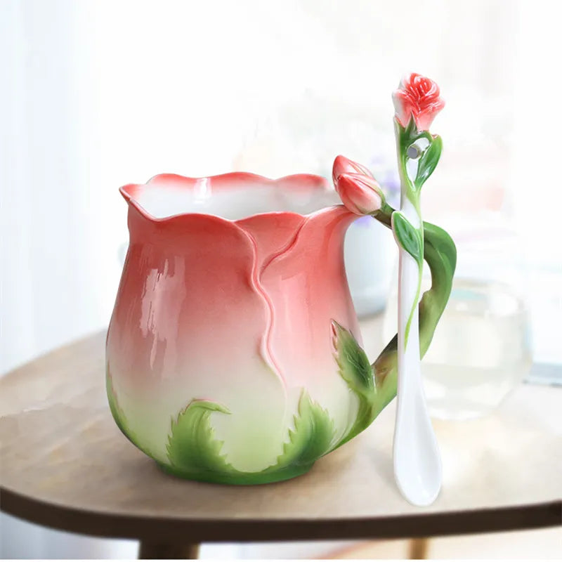 3D Rose Mug with Spoon