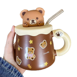 15 oz. Cute Ceramic Bear Mug with Silicone Lid