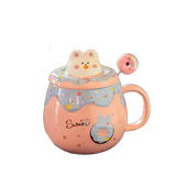 13 oz. Cute Ceramic Donut Mug With Lid and Spoon